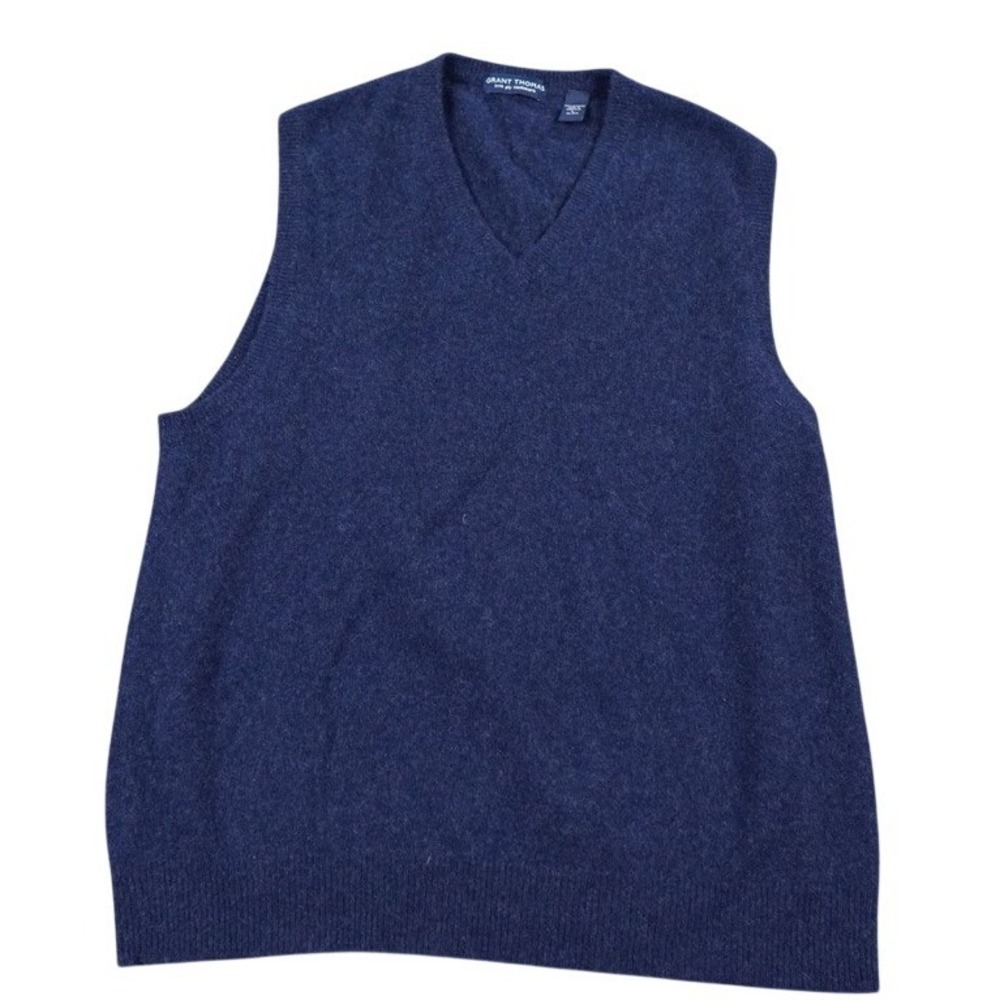 Grant Thomas Sweater Vest Mens L Navy Blue 100% Cashmere V-Neck Soft Knit Luxury